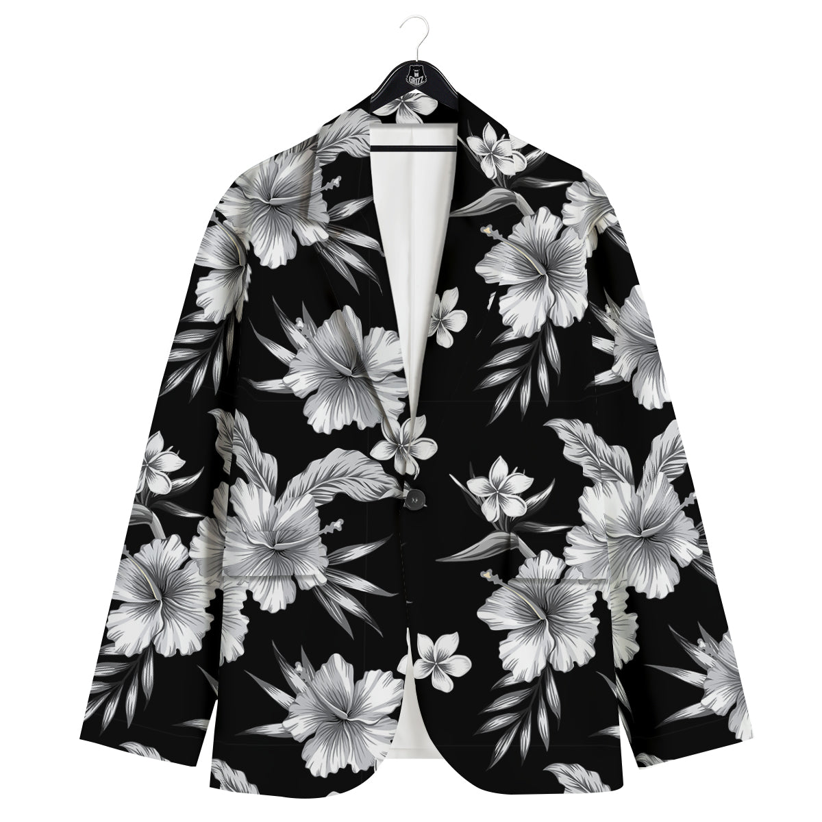 Frangipani White And Black Print Pattern Men's Sport Coat-grizzshop