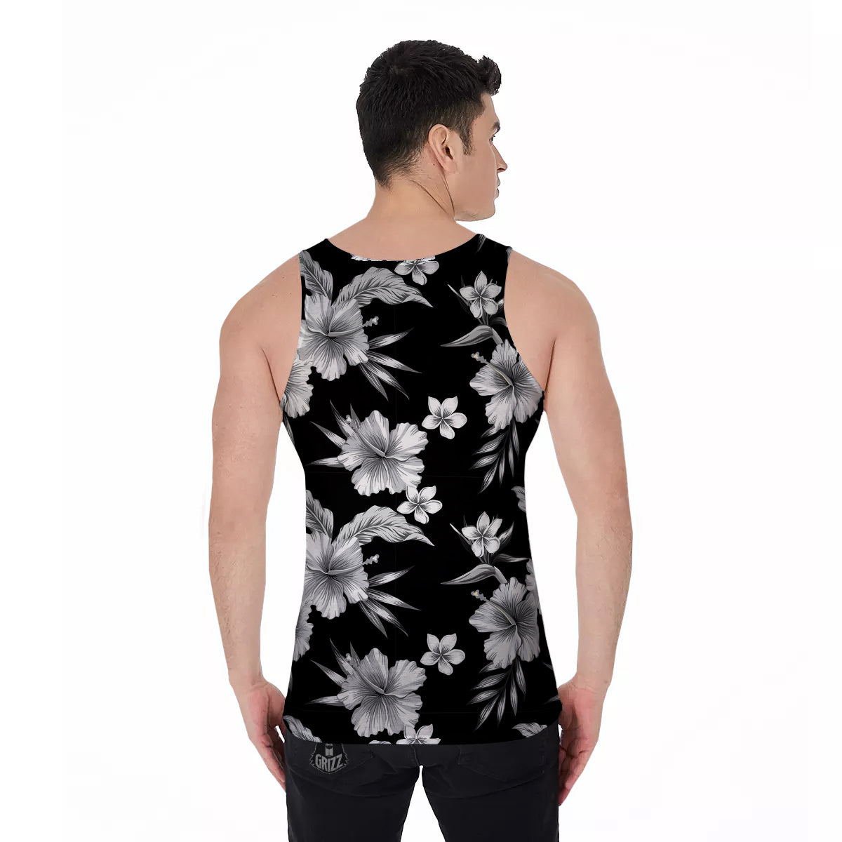Frangipani White And Black Print Pattern Men's Tank Top-grizzshop