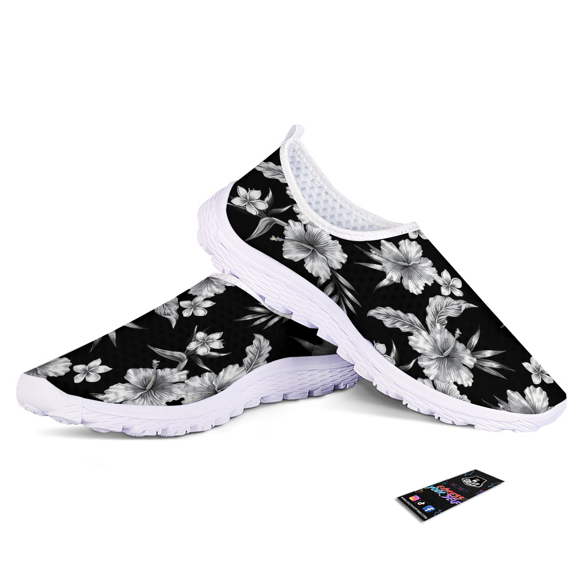 Frangipani White And Black Print Pattern Nurse Shoes-grizzshop