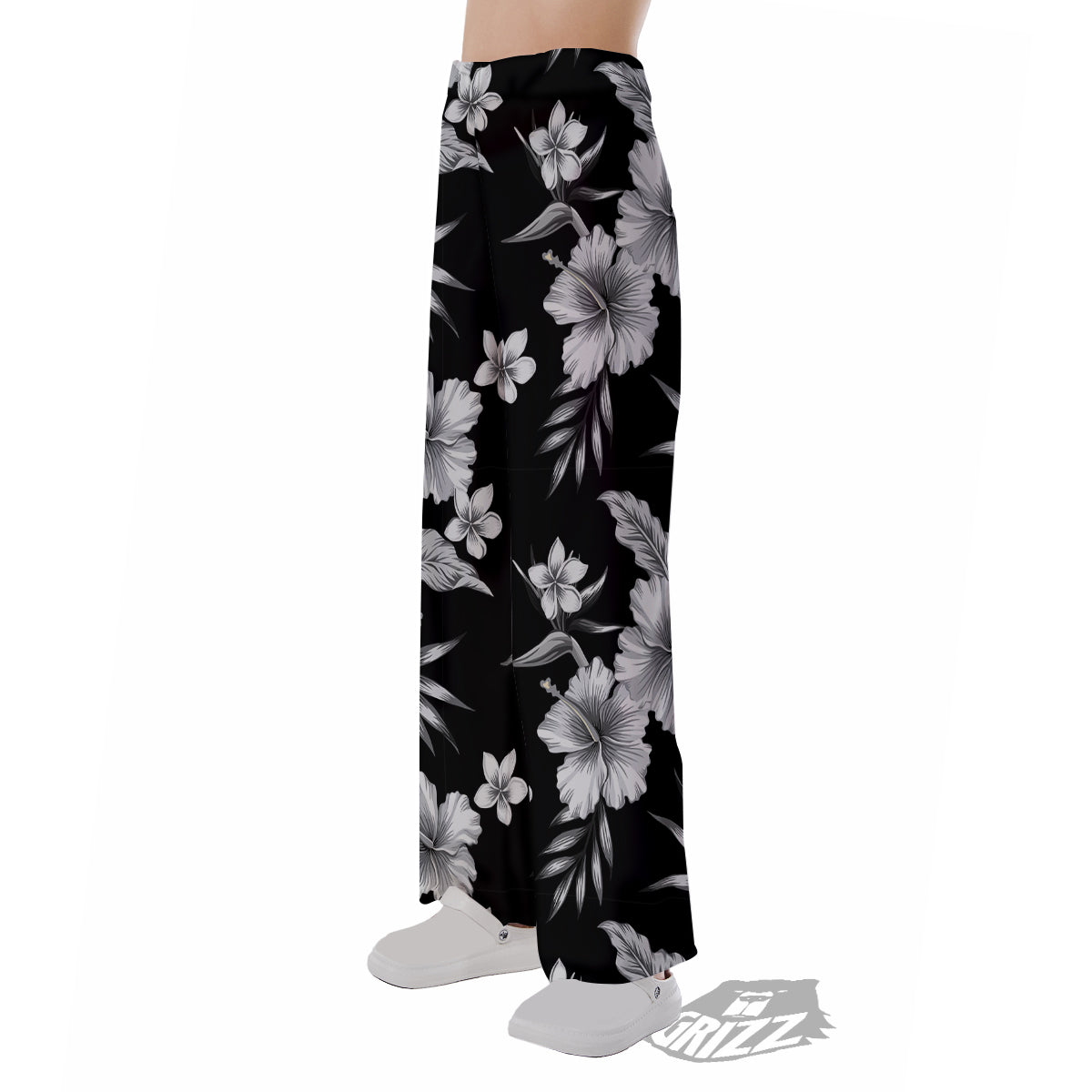 Frangipani White And Black Print Pattern Pajama Pants-grizzshop