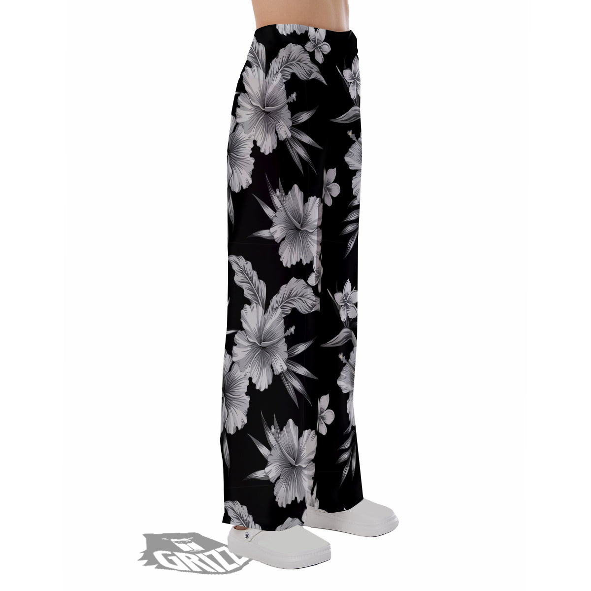 Frangipani White And Black Print Pattern Pajama Pants-grizzshop