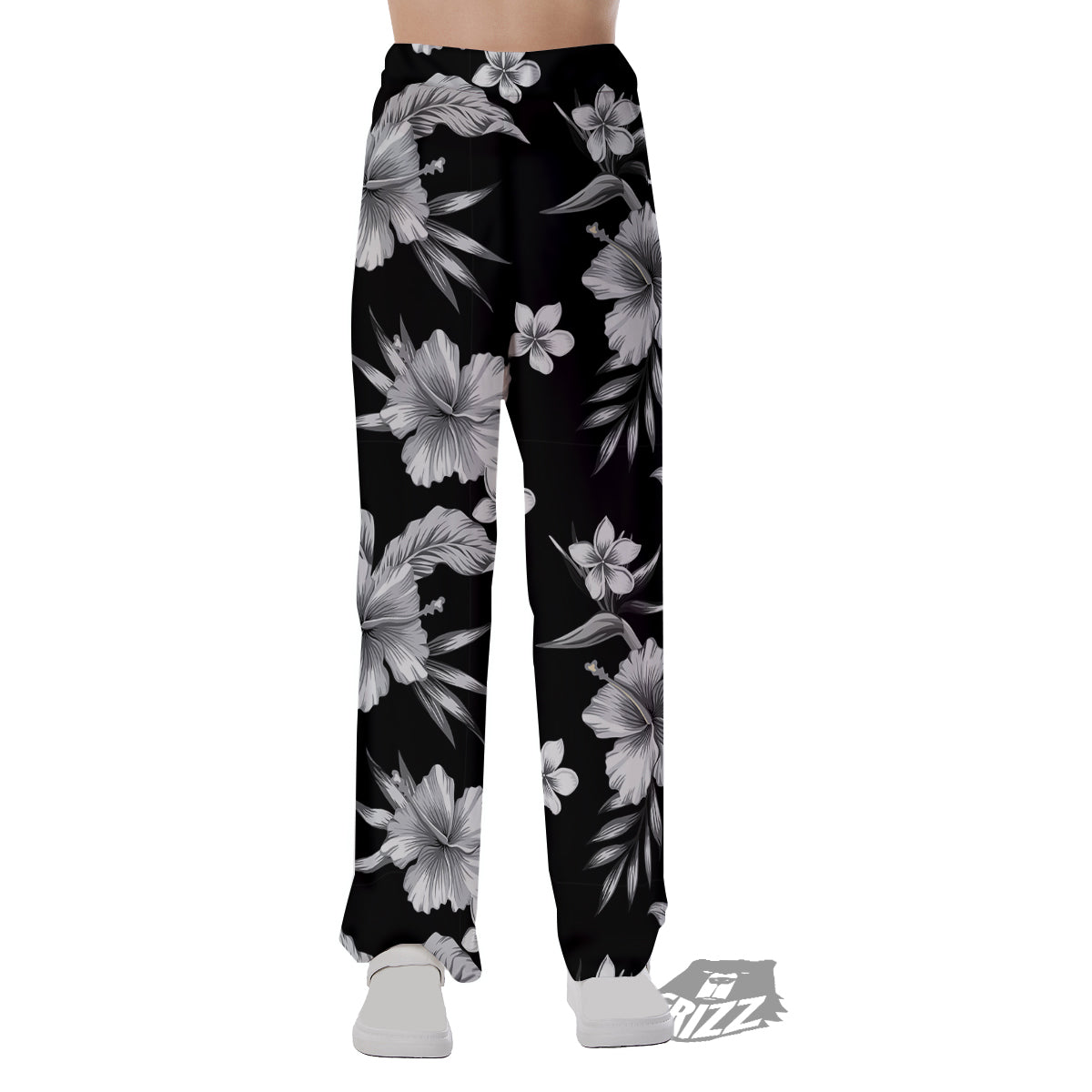 Frangipani White And Black Print Pattern Pajama Pants-grizzshop