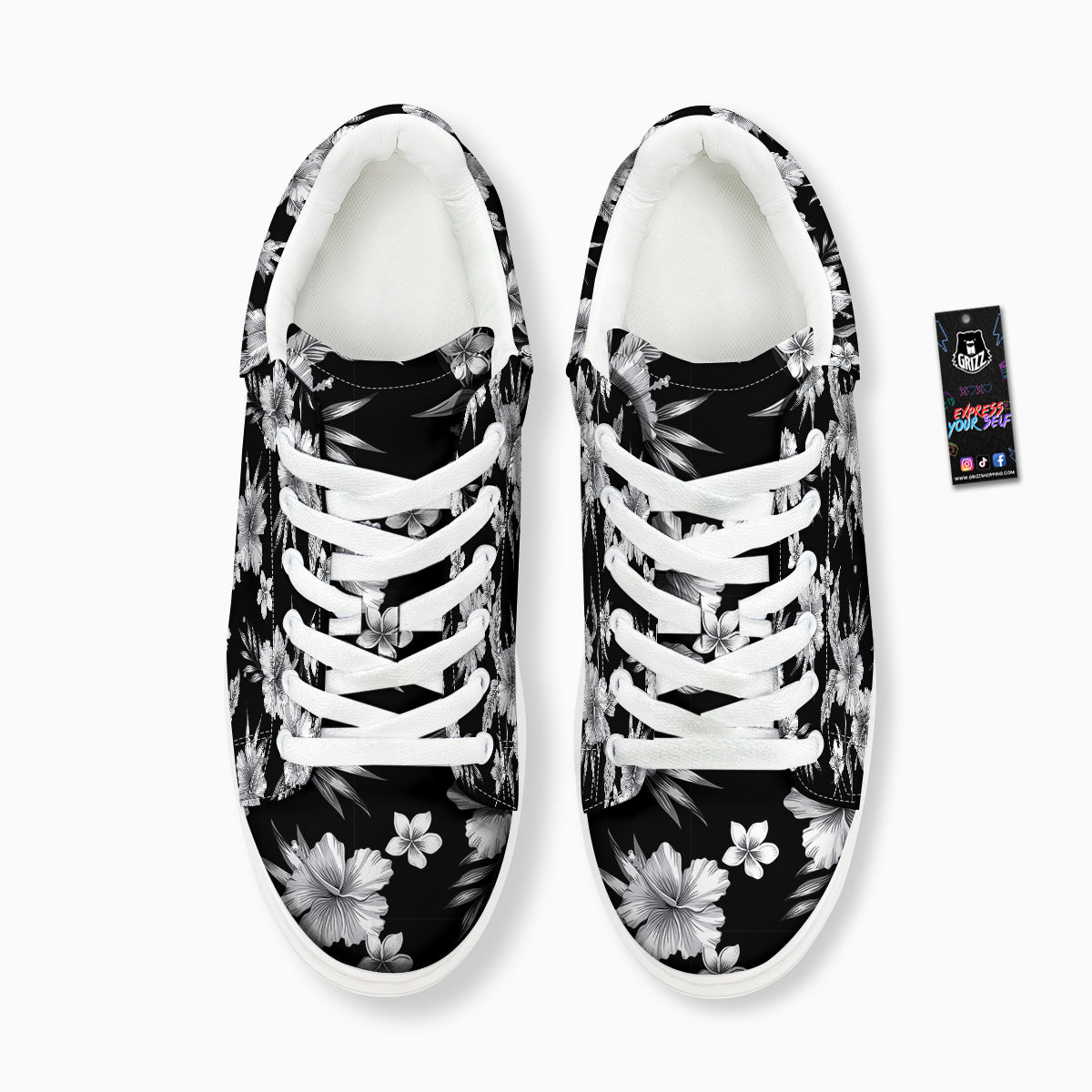 Frangipani White And Black Print Pattern Platform Shoes-grizzshop