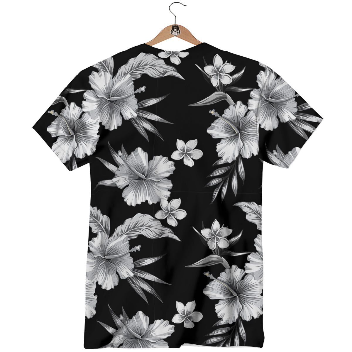Frangipani White And Black Print Pattern T-Shirt-grizzshop