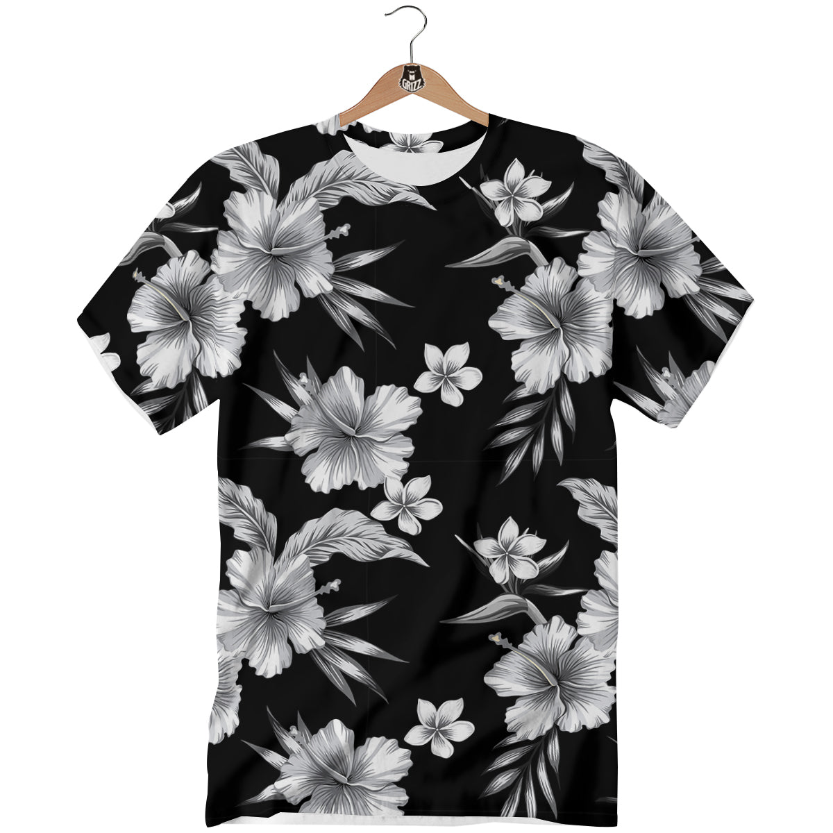 Frangipani White And Black Print Pattern T-Shirt-grizzshop
