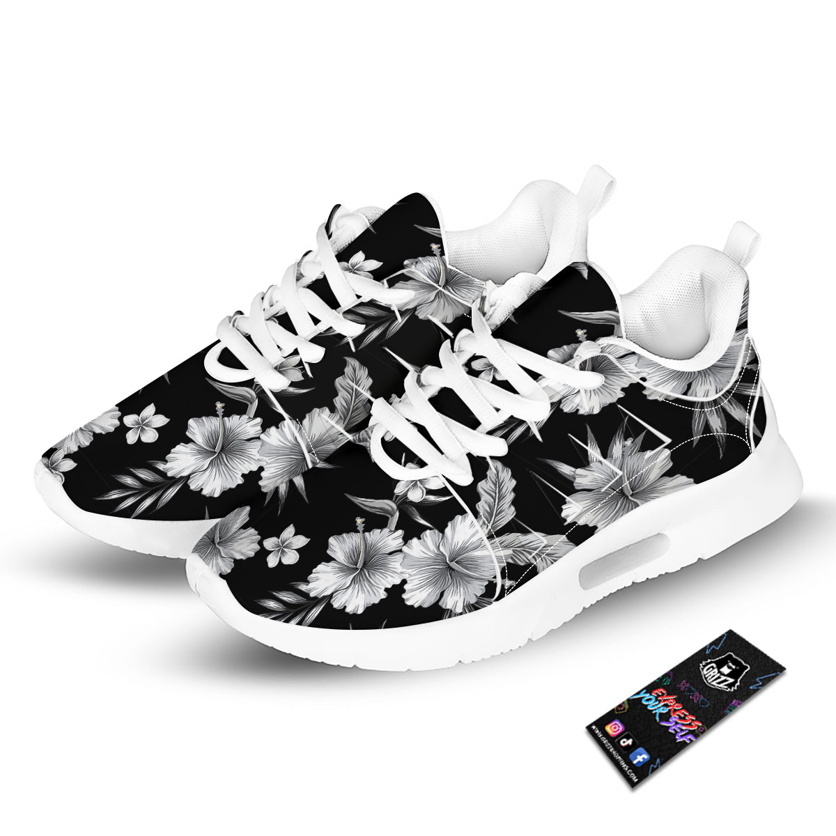 Frangipani White And Black Print Pattern Tennis Shoes-grizzshop