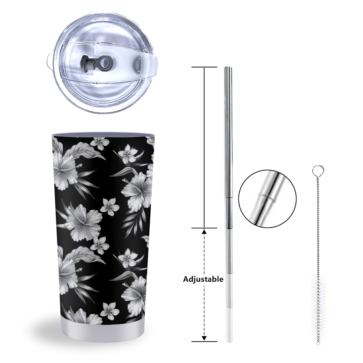Frangipani White And Black Print Pattern Tumbler-grizzshop