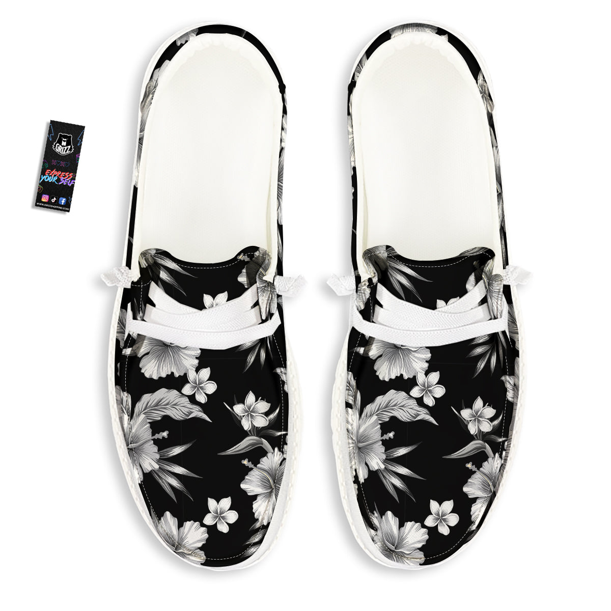 Frangipani White And Black Print Pattern White Loafers-grizzshop