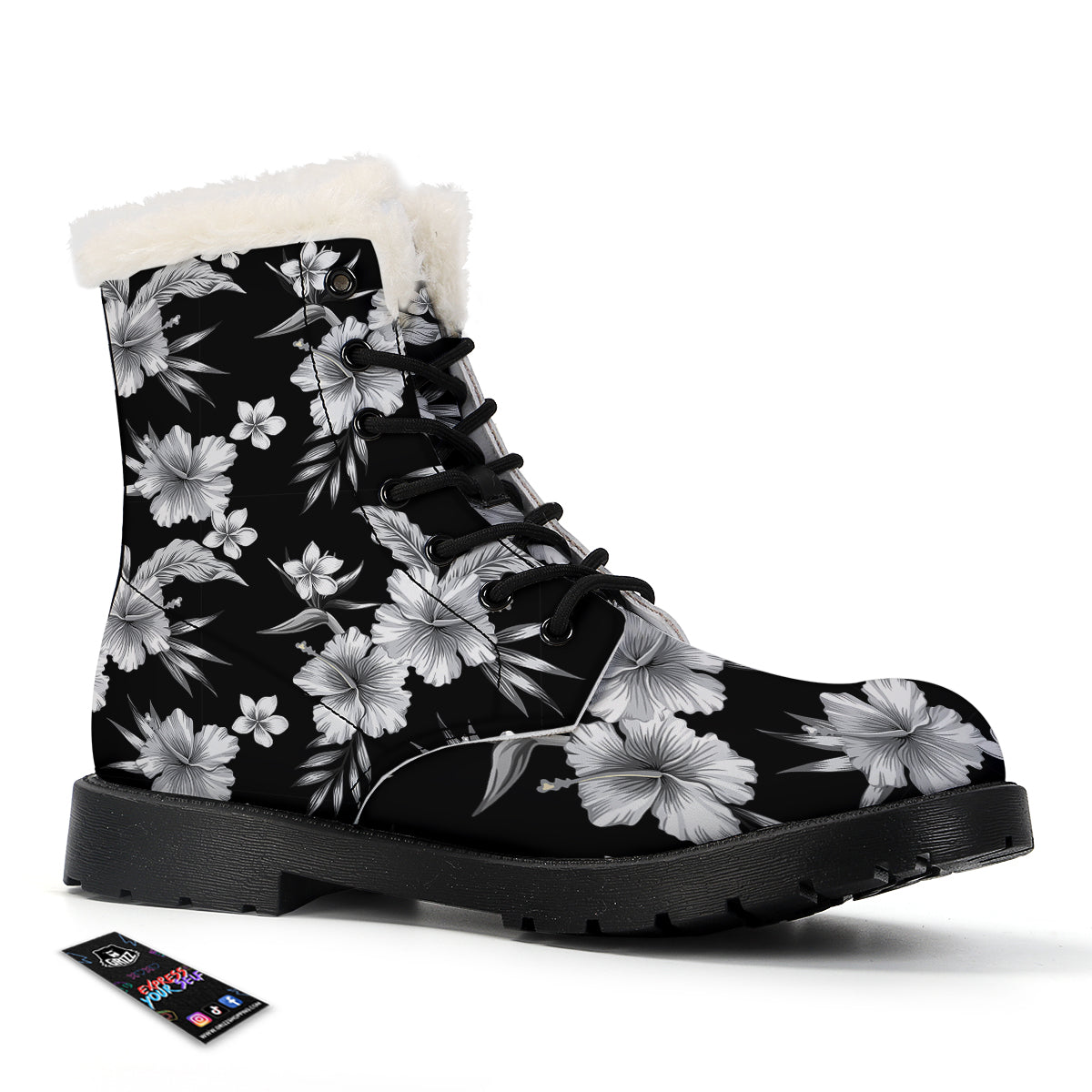 Frangipani White And Black Print Pattern Winter Boots-grizzshop