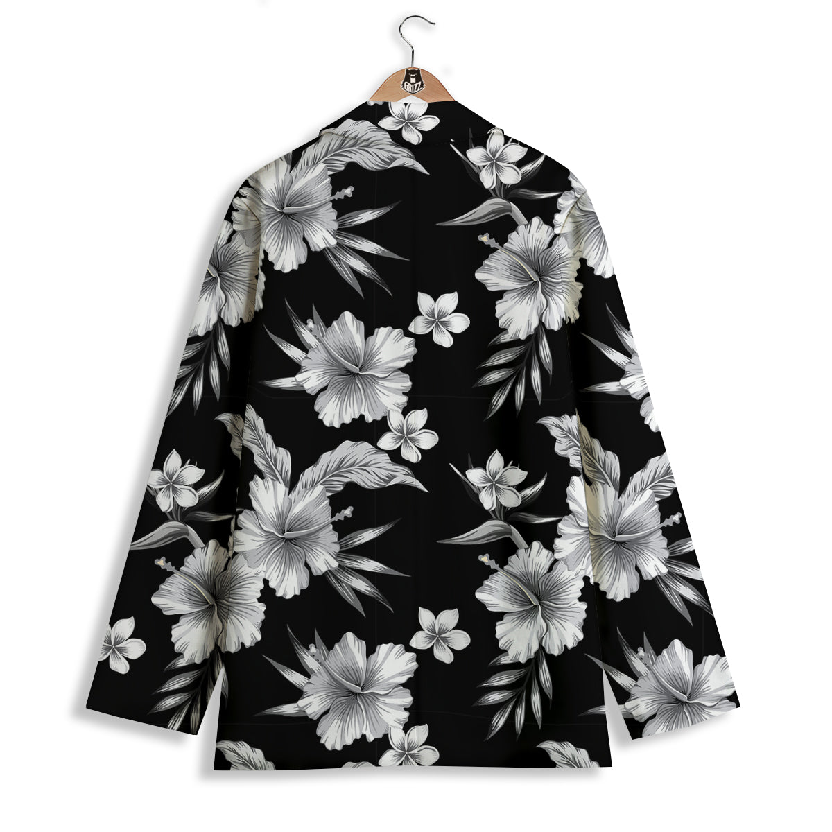 Frangipani White And Black Print Pattern Women's Blazer-grizzshop