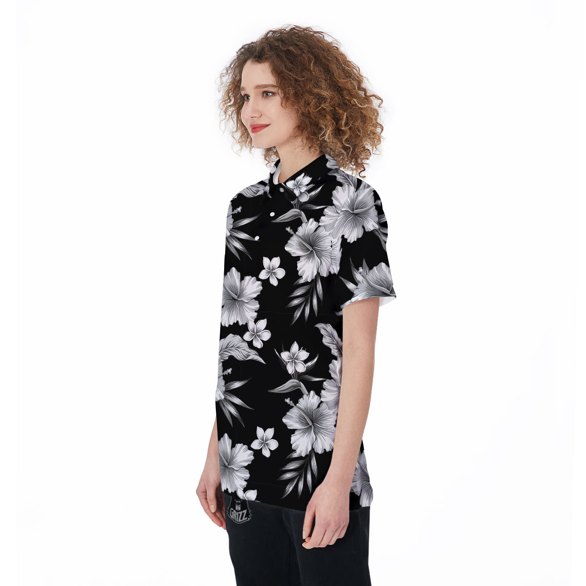 Frangipani White And Black Print Pattern Women's Golf Shirts-grizzshop