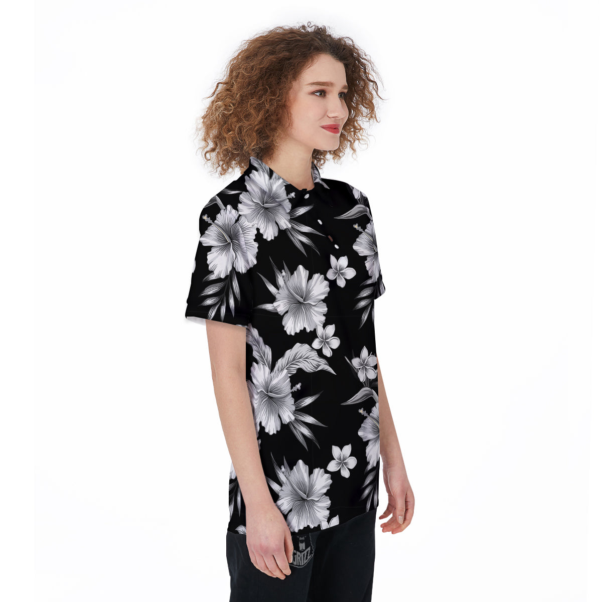 Frangipani White And Black Print Pattern Women's Golf Shirts-grizzshop