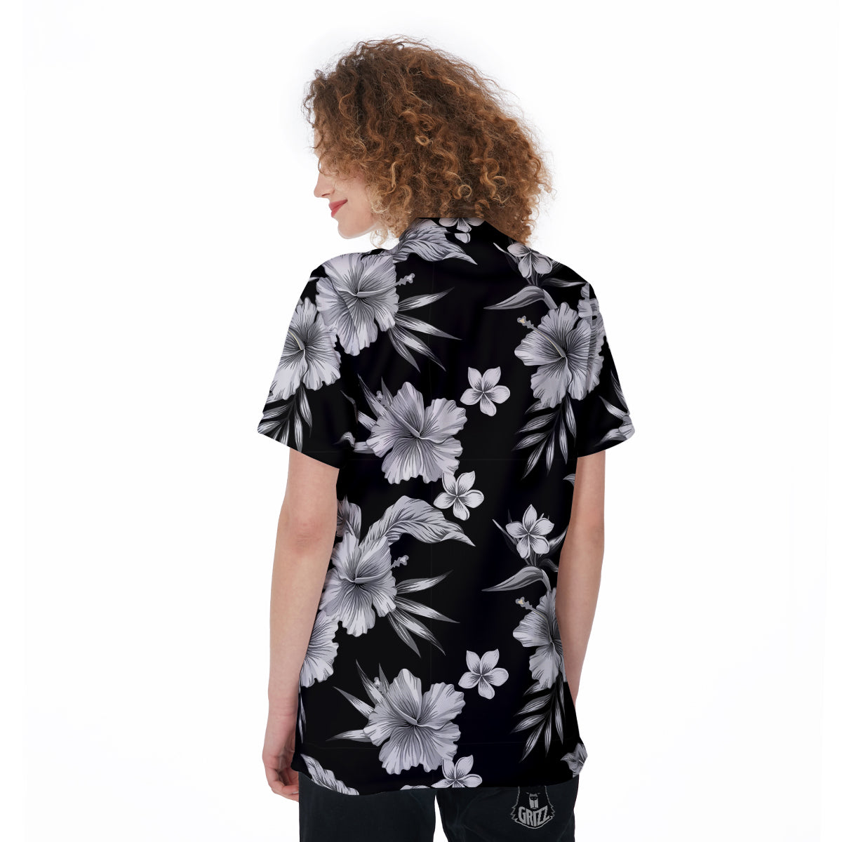 Frangipani White And Black Print Pattern Women's Golf Shirts-grizzshop