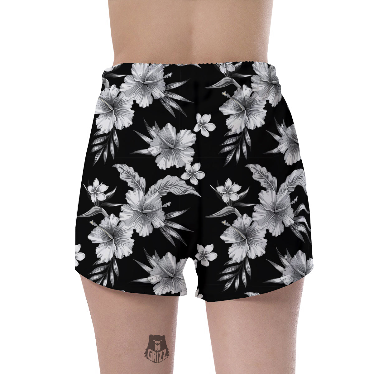 Frangipani White And Black Print Pattern Women's Shorts-grizzshop