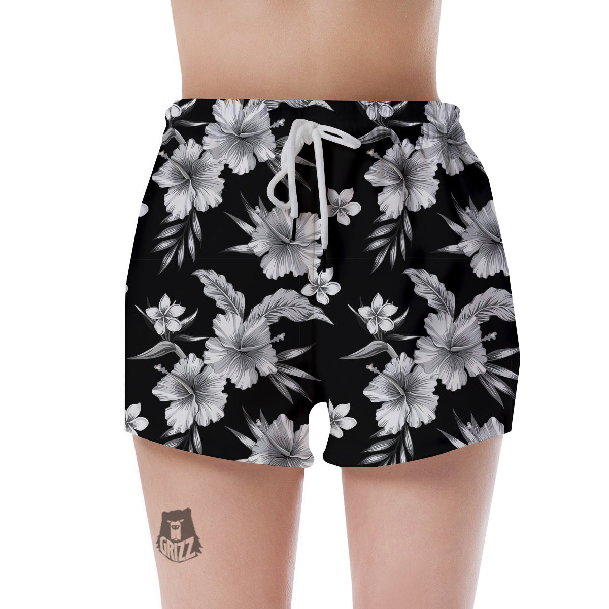 Frangipani White And Black Print Pattern Women's Shorts-grizzshop