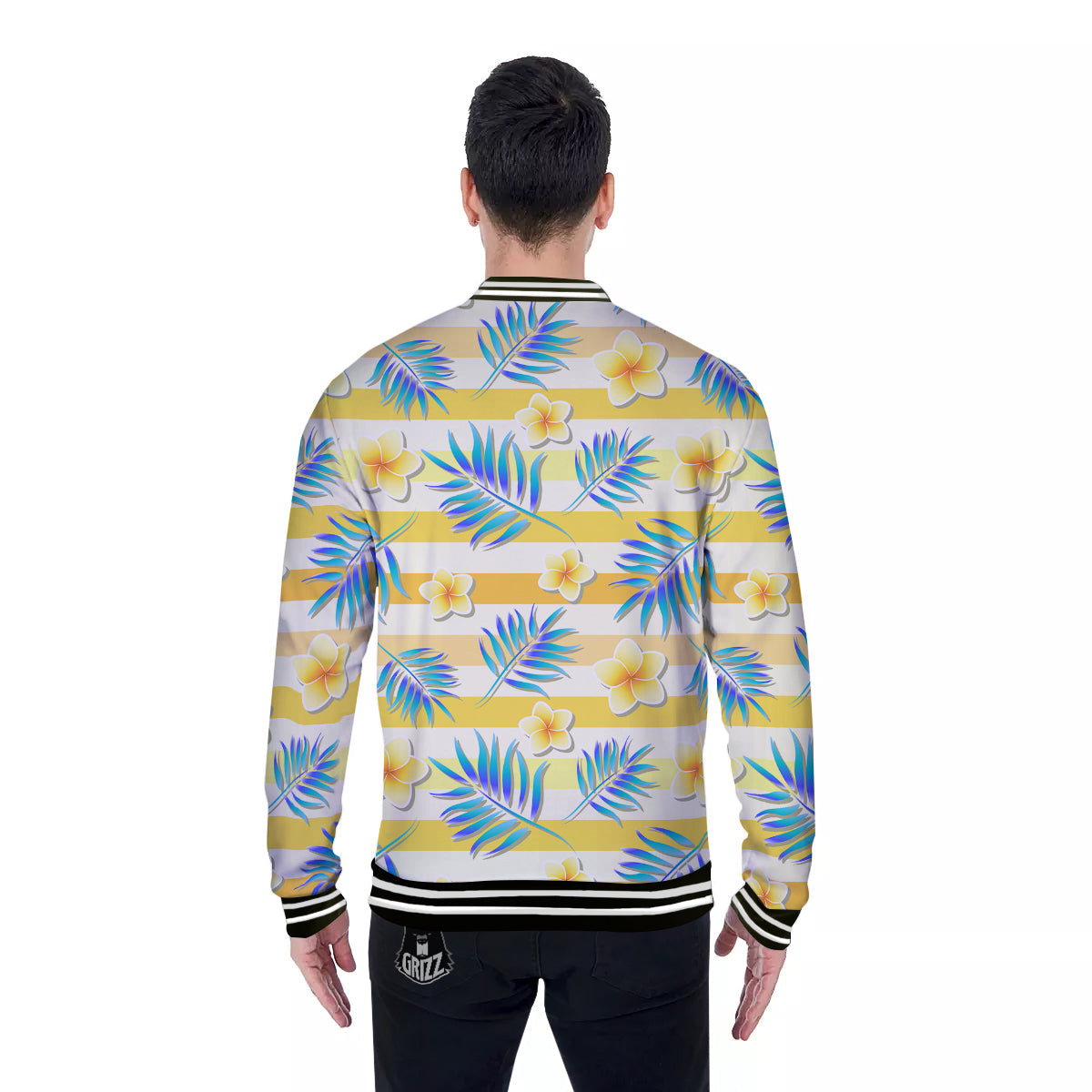 Frangipani Yellow Print Pattern Baseball Jacket-grizzshop