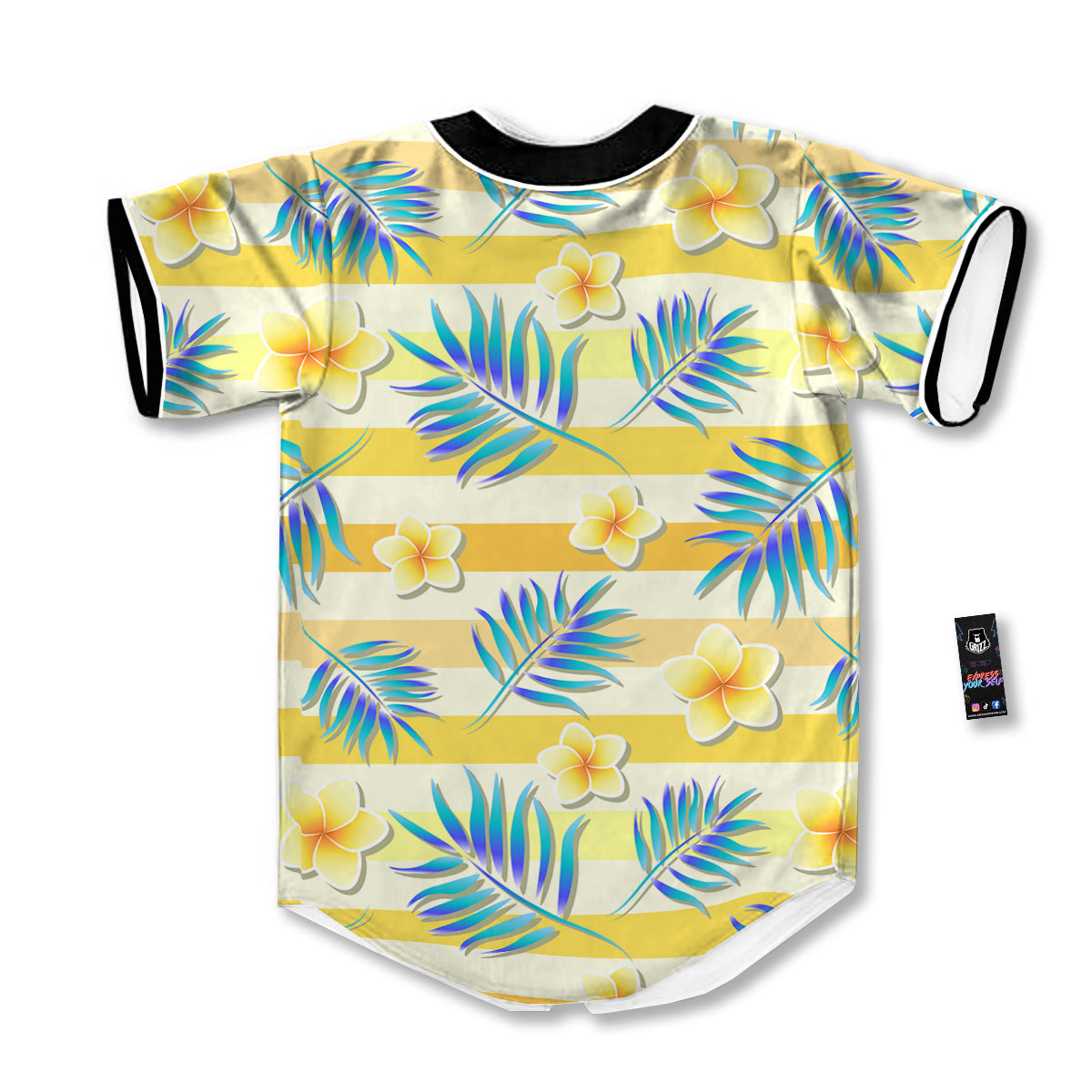 Frangipani Yellow Print Pattern Baseball Jersey-grizzshop