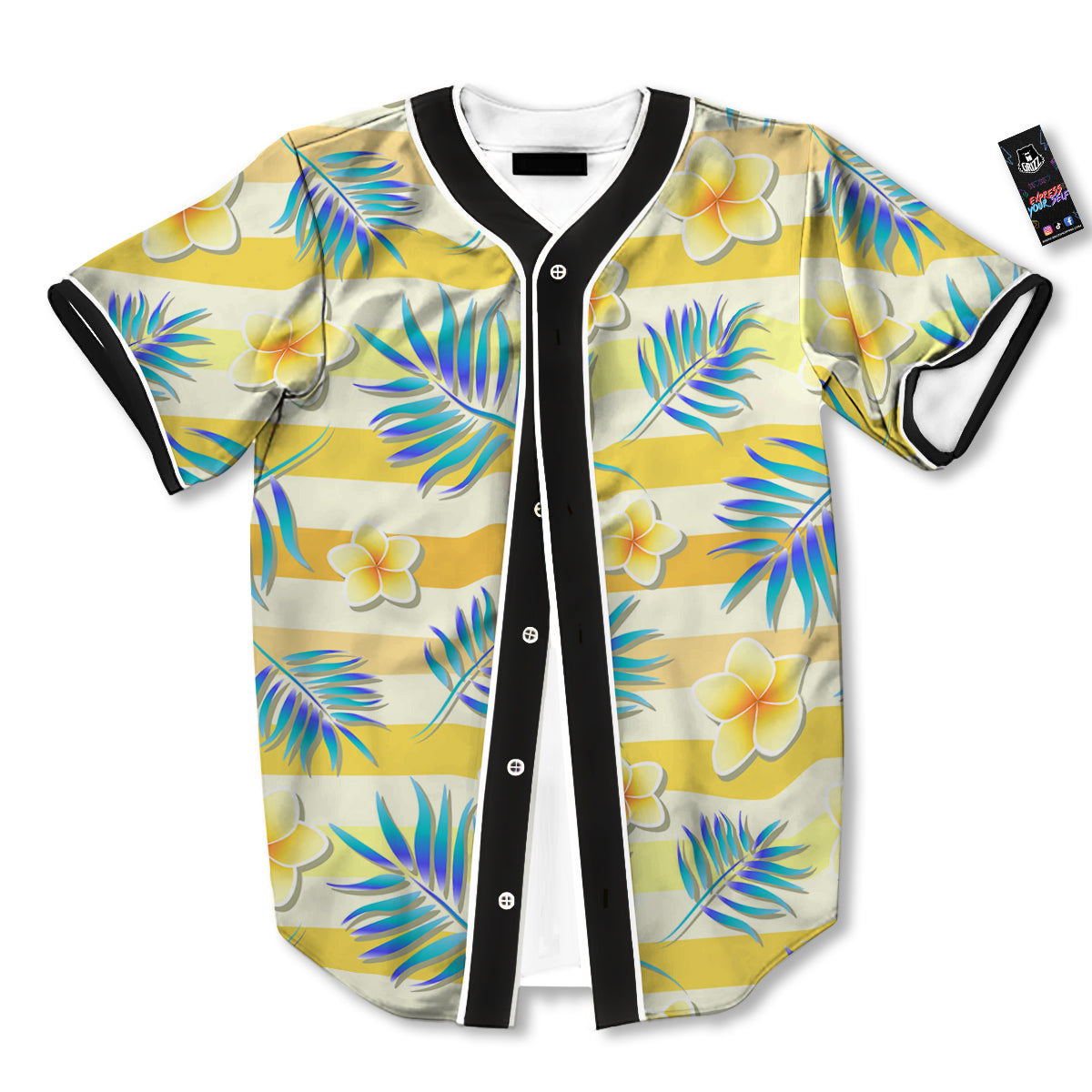 Frangipani Yellow Print Pattern Baseball Jersey-grizzshop
