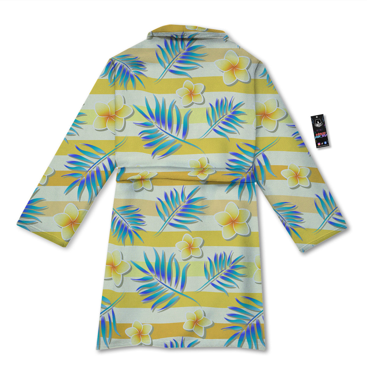 Frangipani Yellow Print Pattern Bathrobe-grizzshop