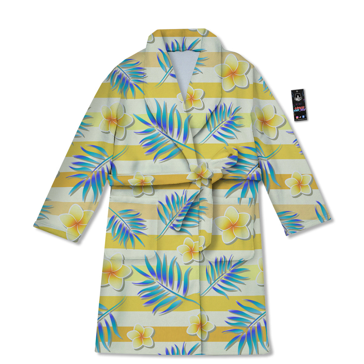 Frangipani Yellow Print Pattern Bathrobe-grizzshop