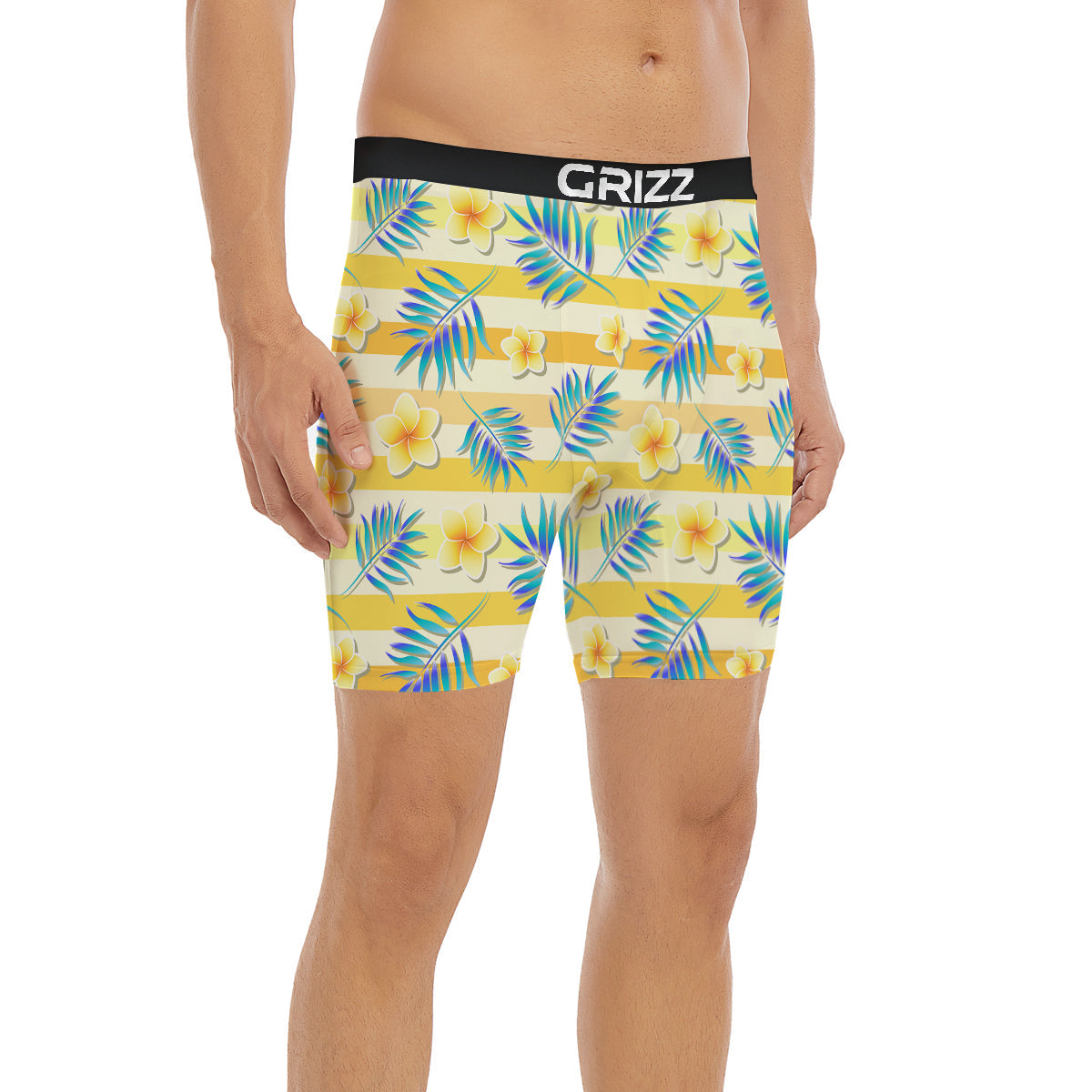 Frangipani Yellow Print Pattern Boxer Briefs-grizzshop