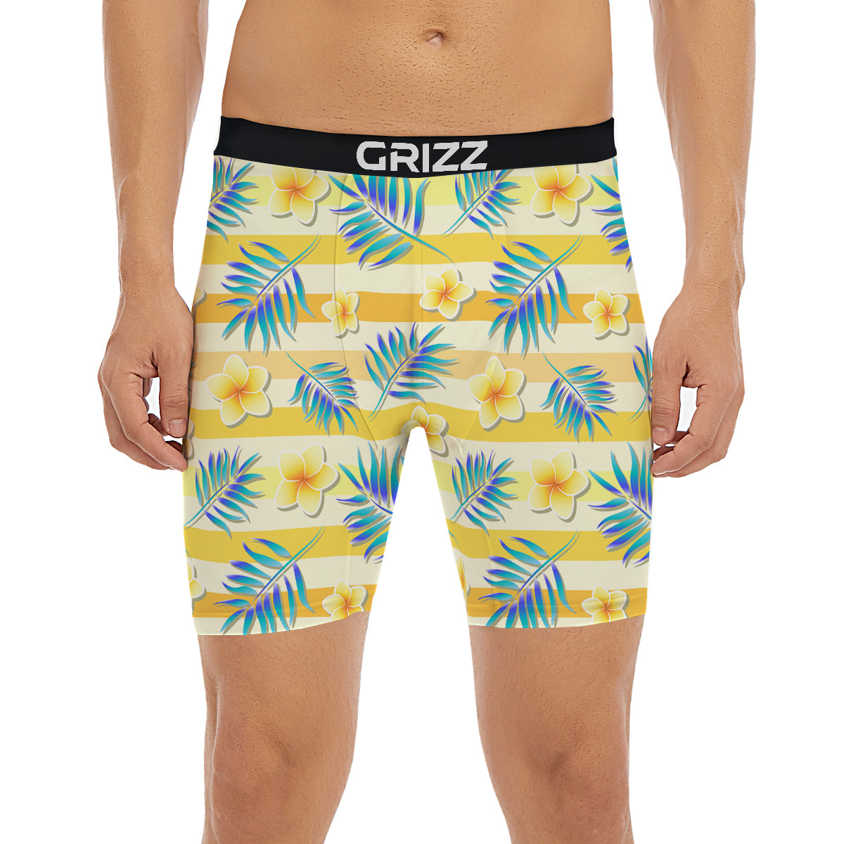 Frangipani Yellow Print Pattern Boxer Briefs-grizzshop