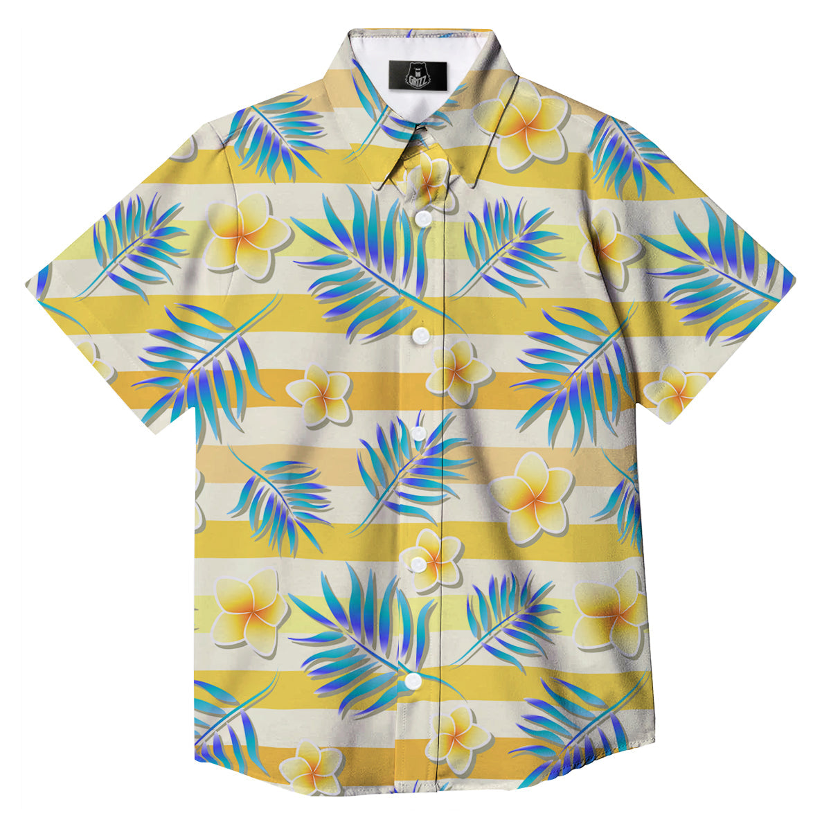 Frangipani Yellow Print Pattern Button Up Shirt-grizzshop