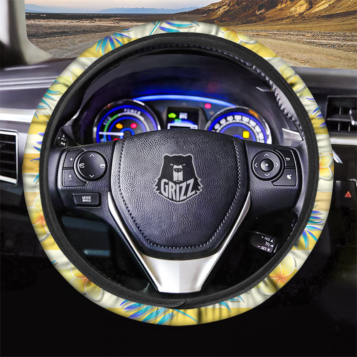 Frangipani Yellow Print Pattern Car Steering Wheel Cover-grizzshop