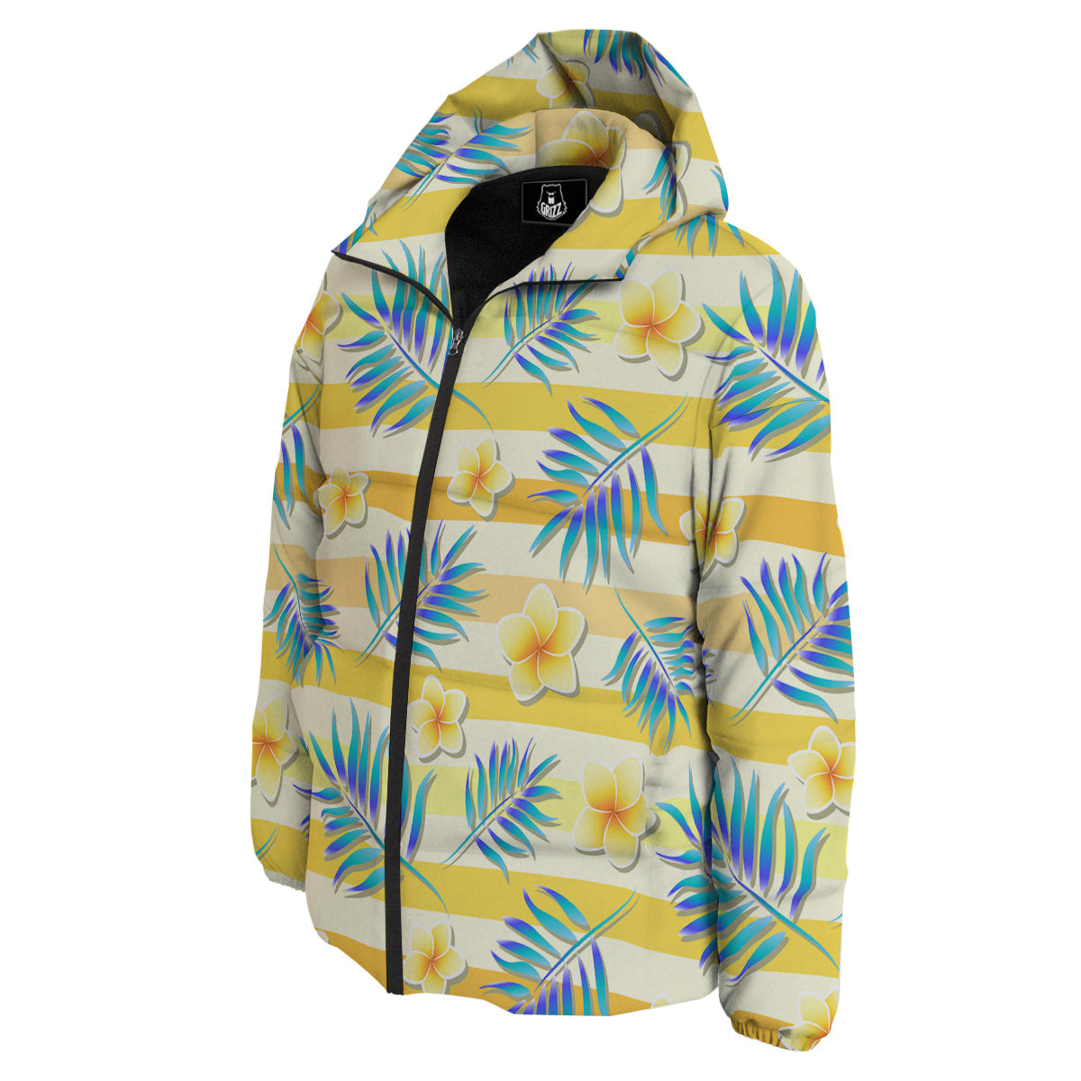 Frangipani Yellow Print Pattern Down Jacket-grizzshop
