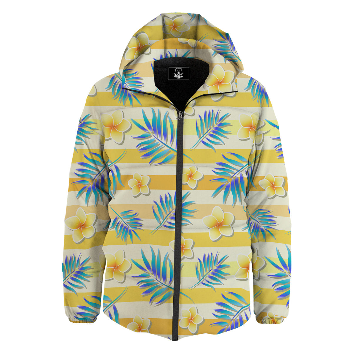Frangipani Yellow Print Pattern Down Jacket-grizzshop