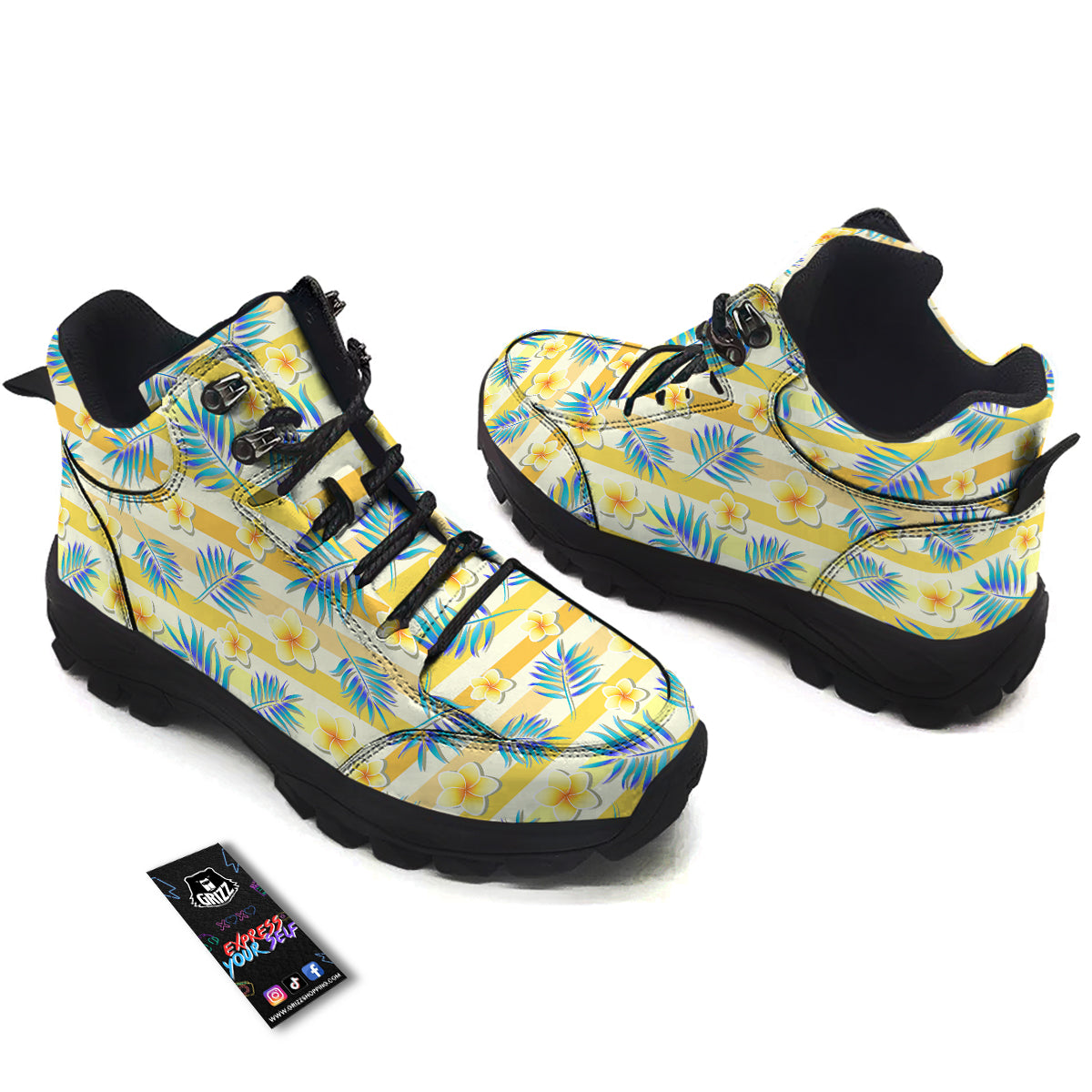 Frangipani Yellow Print Pattern Hiking Shoes-grizzshop
