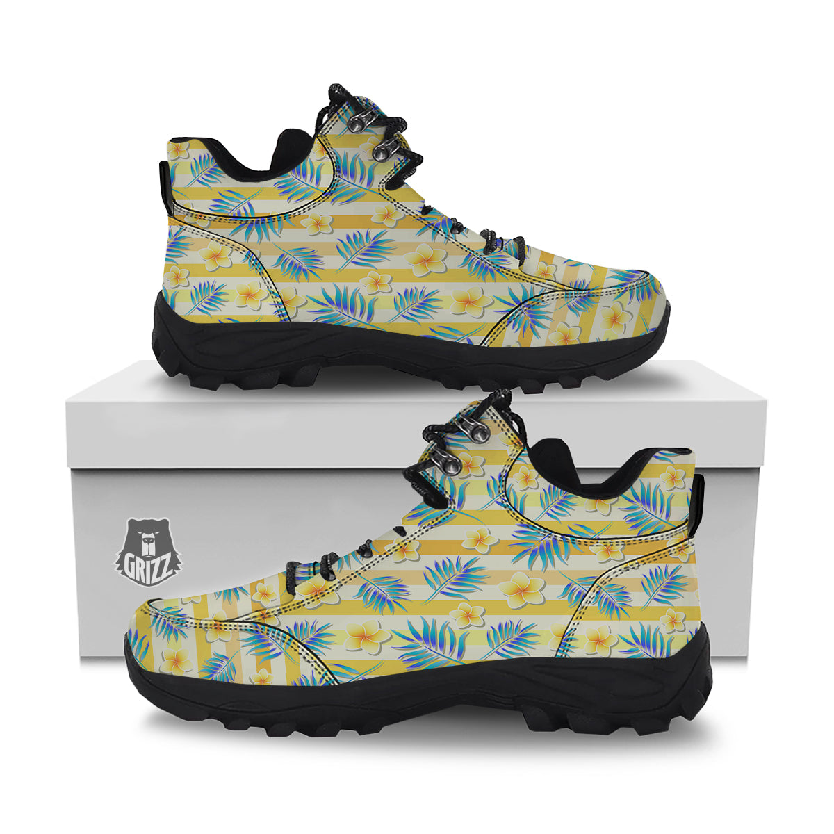 Frangipani Yellow Print Pattern Hiking Shoes-grizzshop