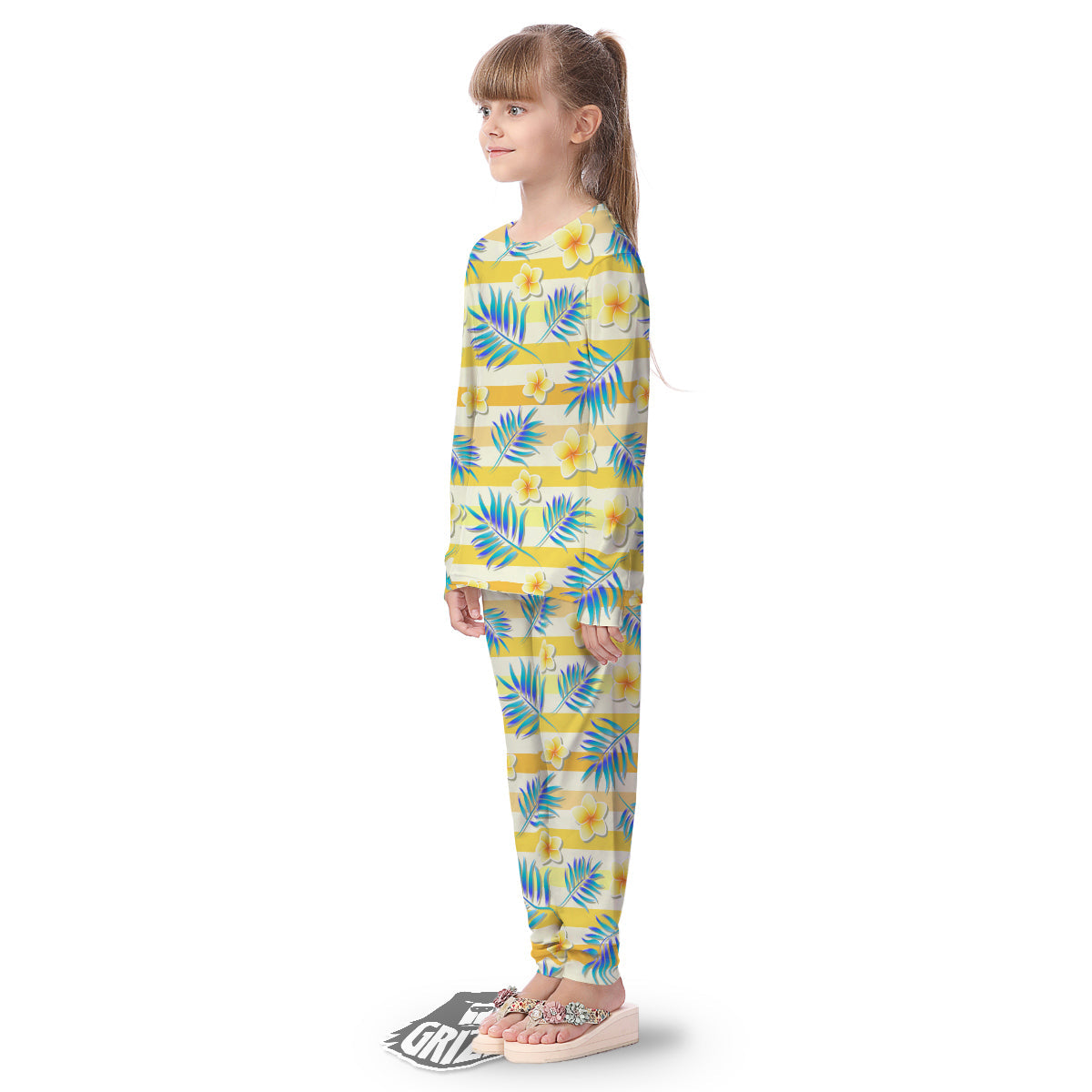 Frangipani Yellow Print Pattern Kid's Pajamas-grizzshop