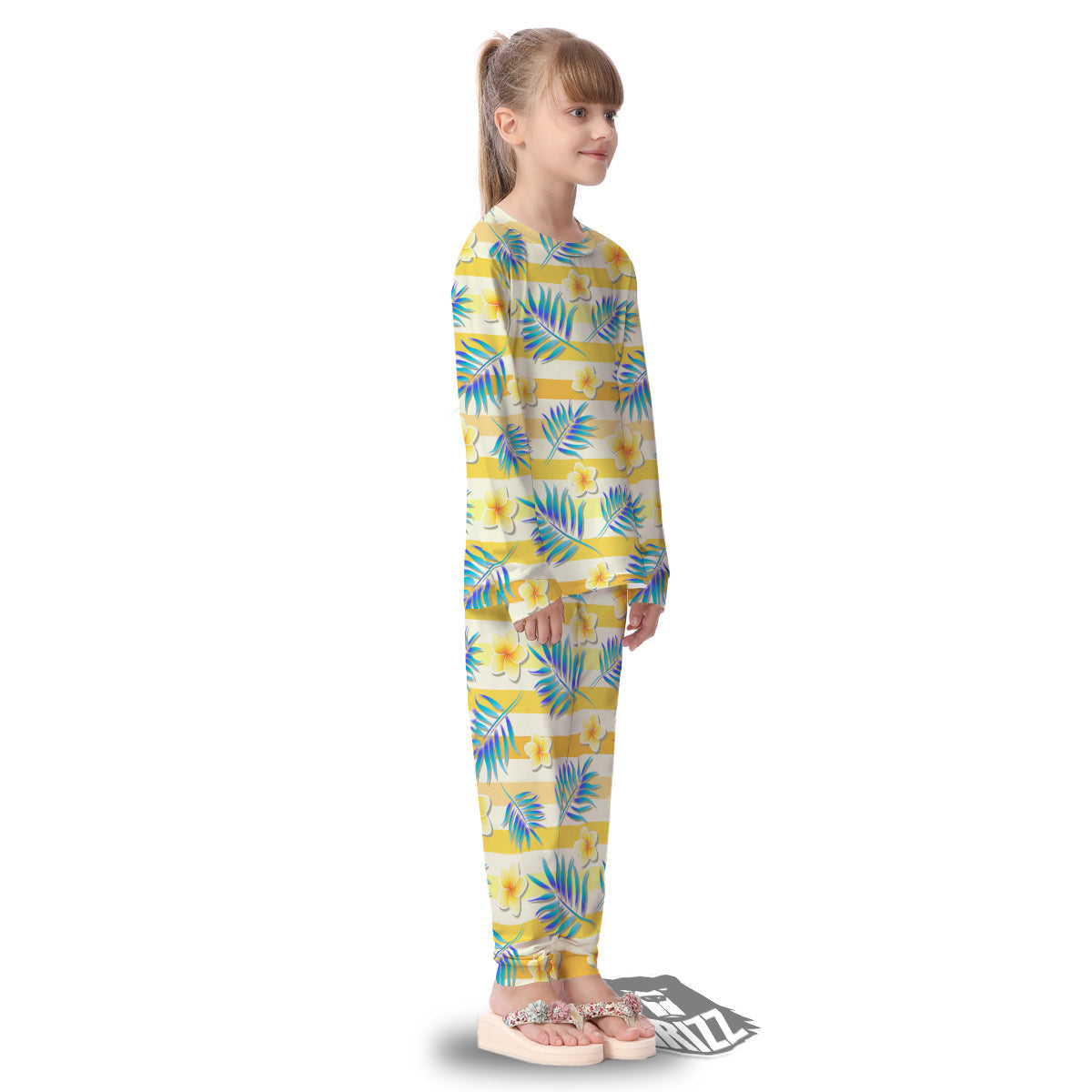 Frangipani Yellow Print Pattern Kid's Pajamas-grizzshop
