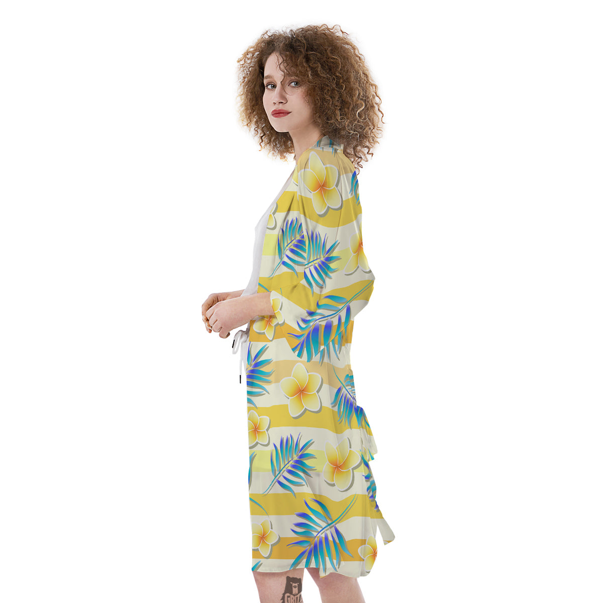Frangipani Yellow Print Pattern Kimono-grizzshop