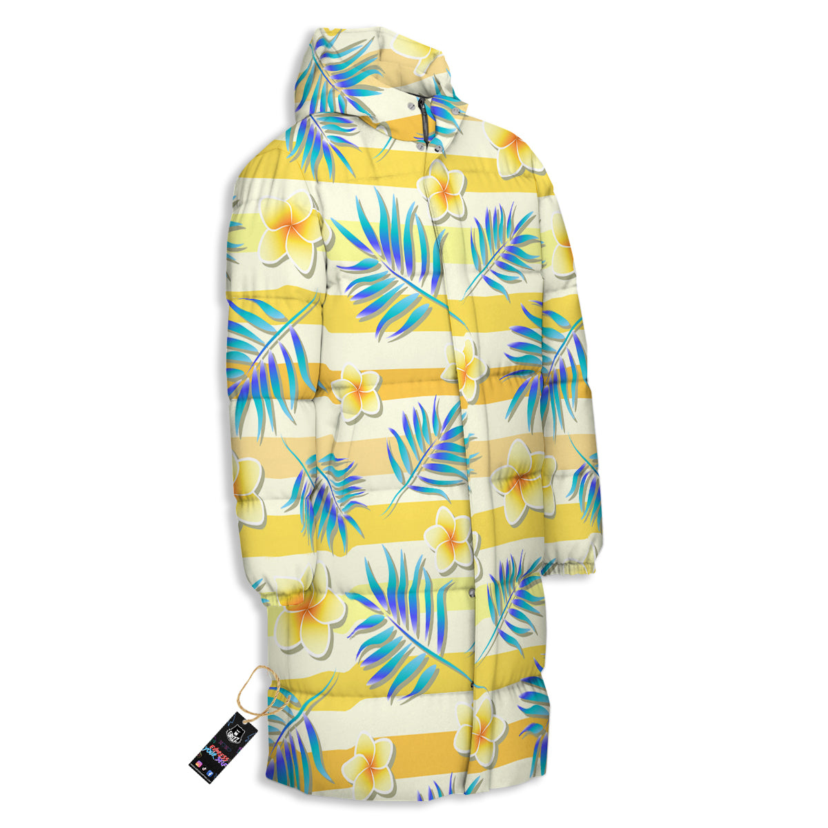 Frangipani Yellow Print Pattern Long Down Jacket-grizzshop