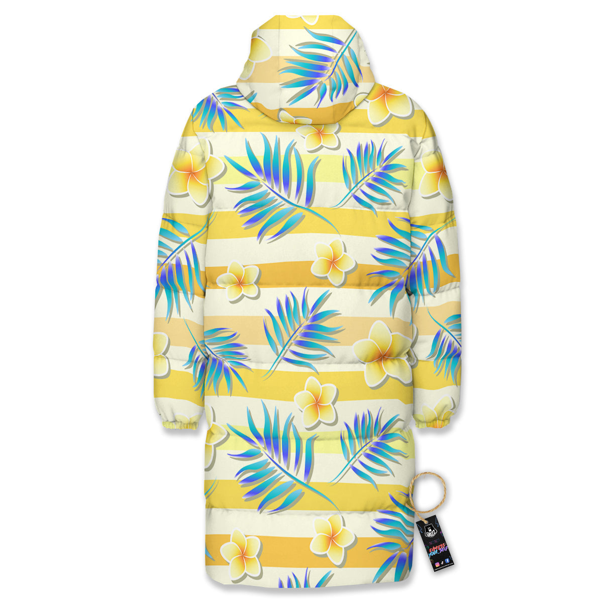 Frangipani Yellow Print Pattern Long Down Jacket-grizzshop