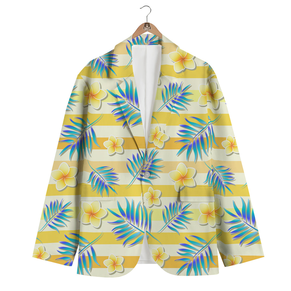 Frangipani Yellow Print Pattern Men's Blazer-grizzshop