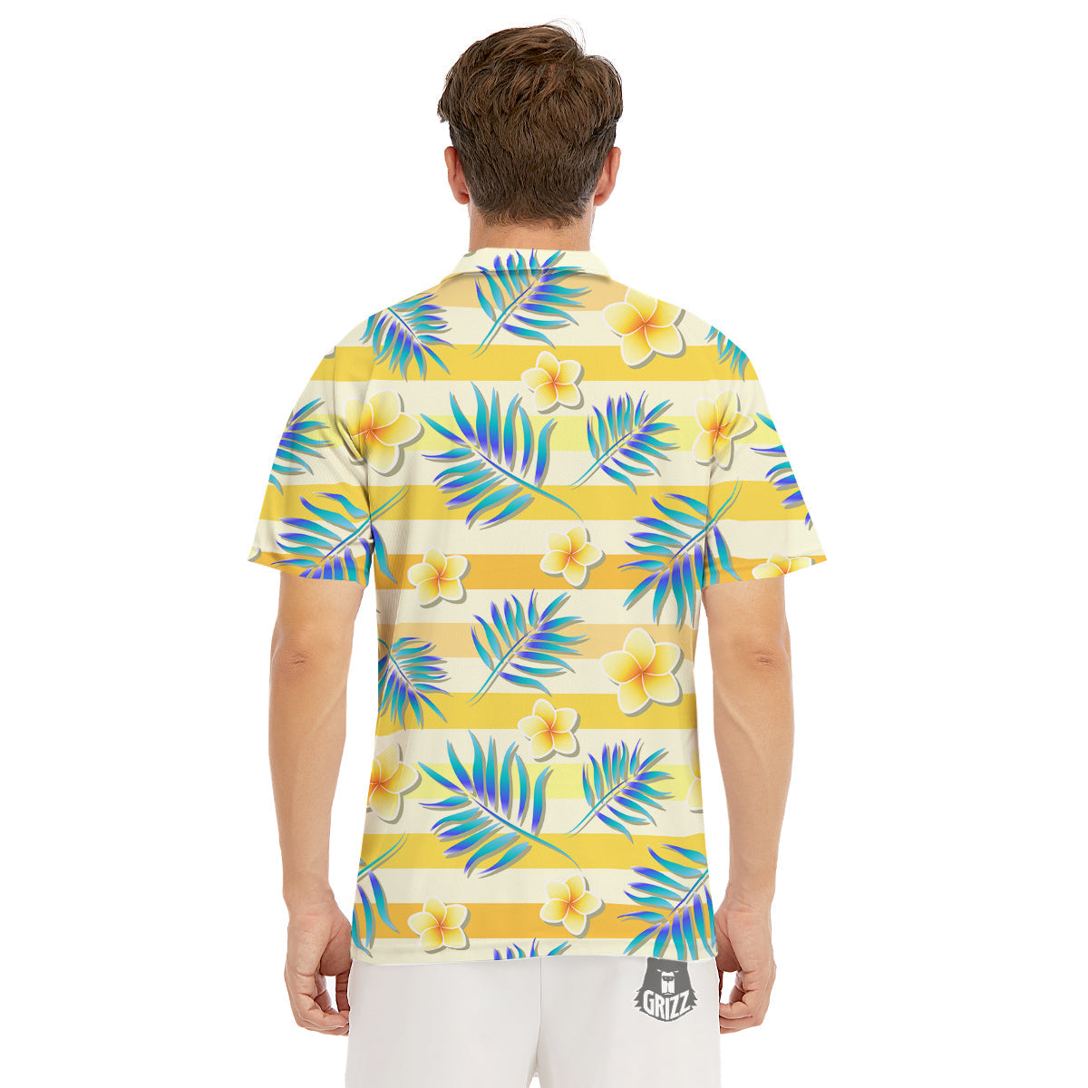 Frangipani Yellow Print Pattern Men's Golf Shirts-grizzshop