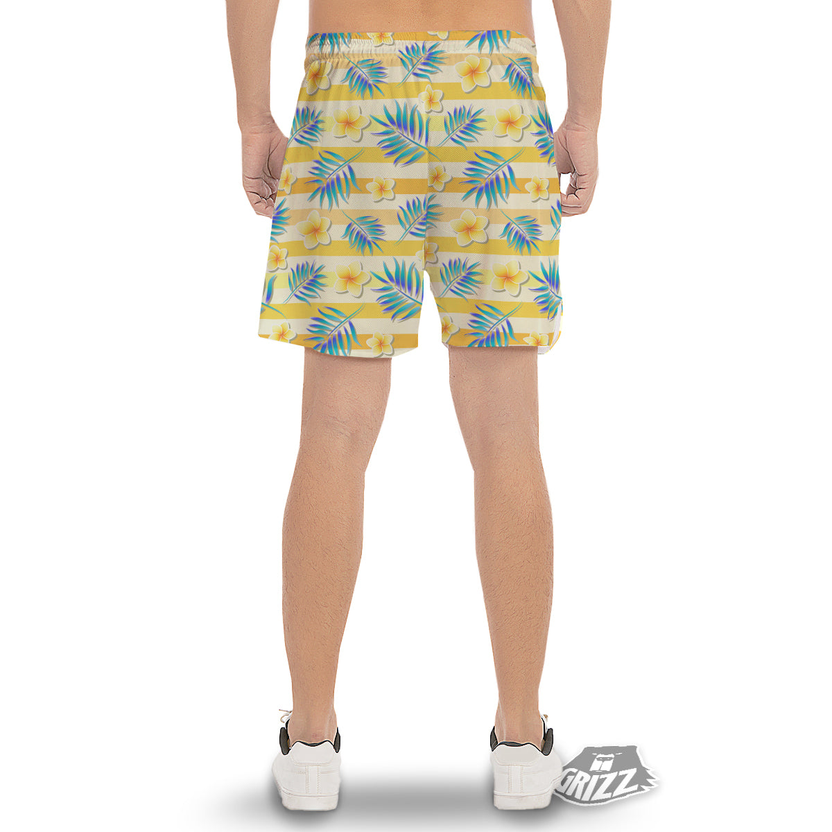 Frangipani Yellow Print Pattern Men's Gym Shorts-grizzshop
