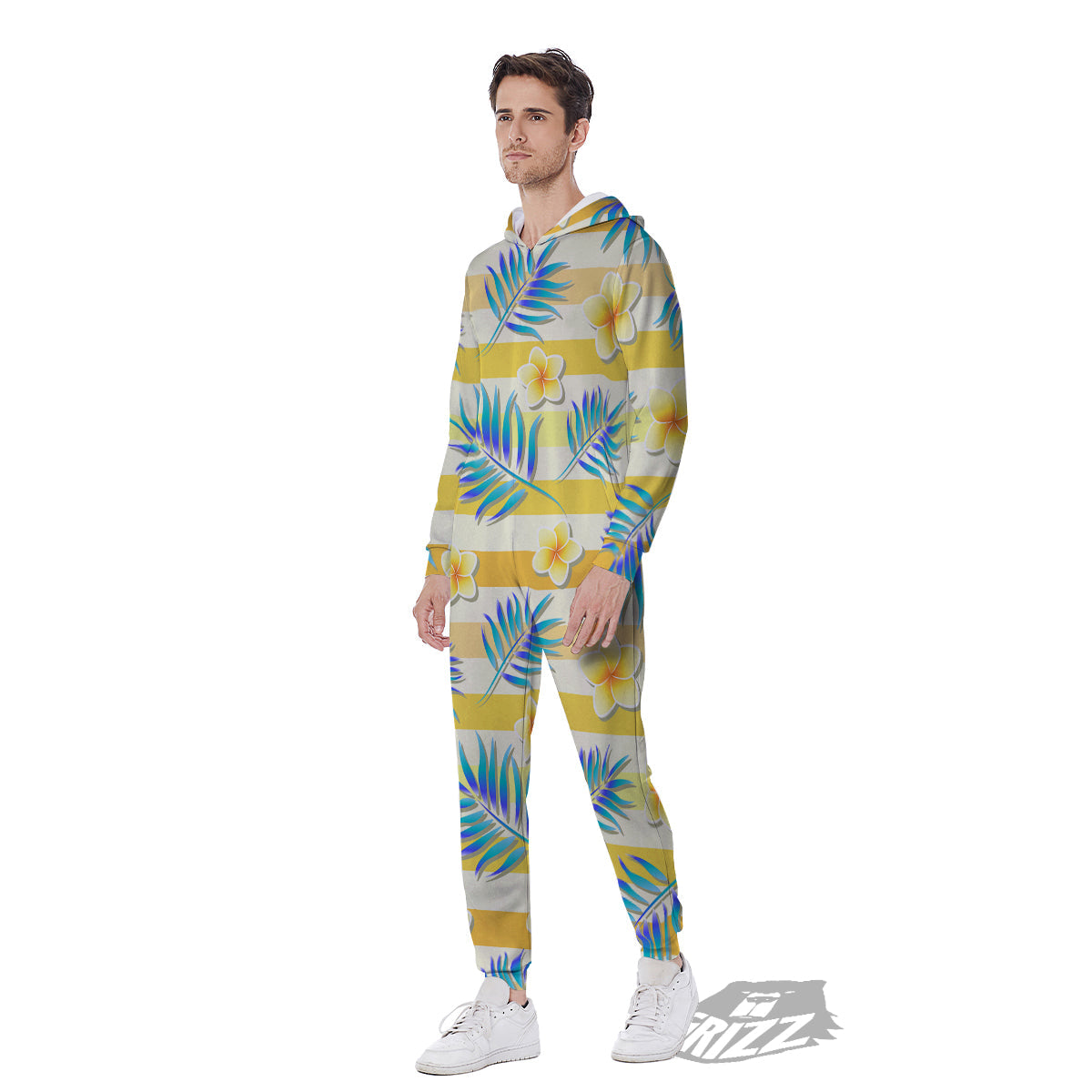 Frangipani Yellow Print Pattern Men's Jumpsuit-grizzshop