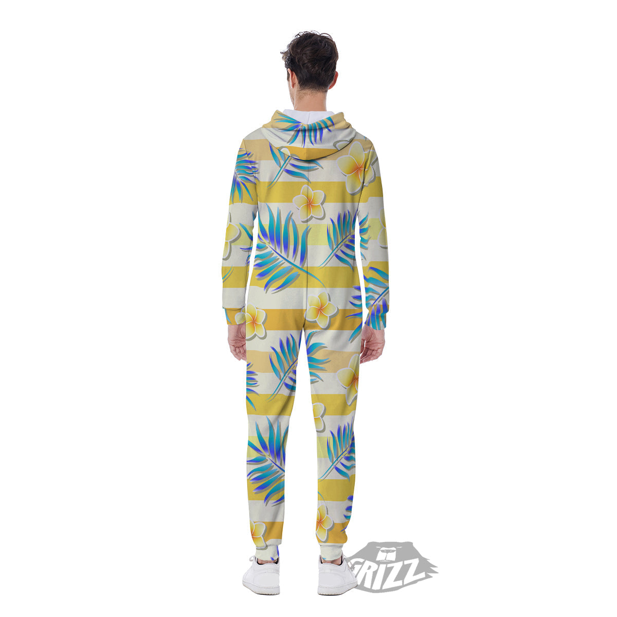 Frangipani Yellow Print Pattern Men's Jumpsuit-grizzshop