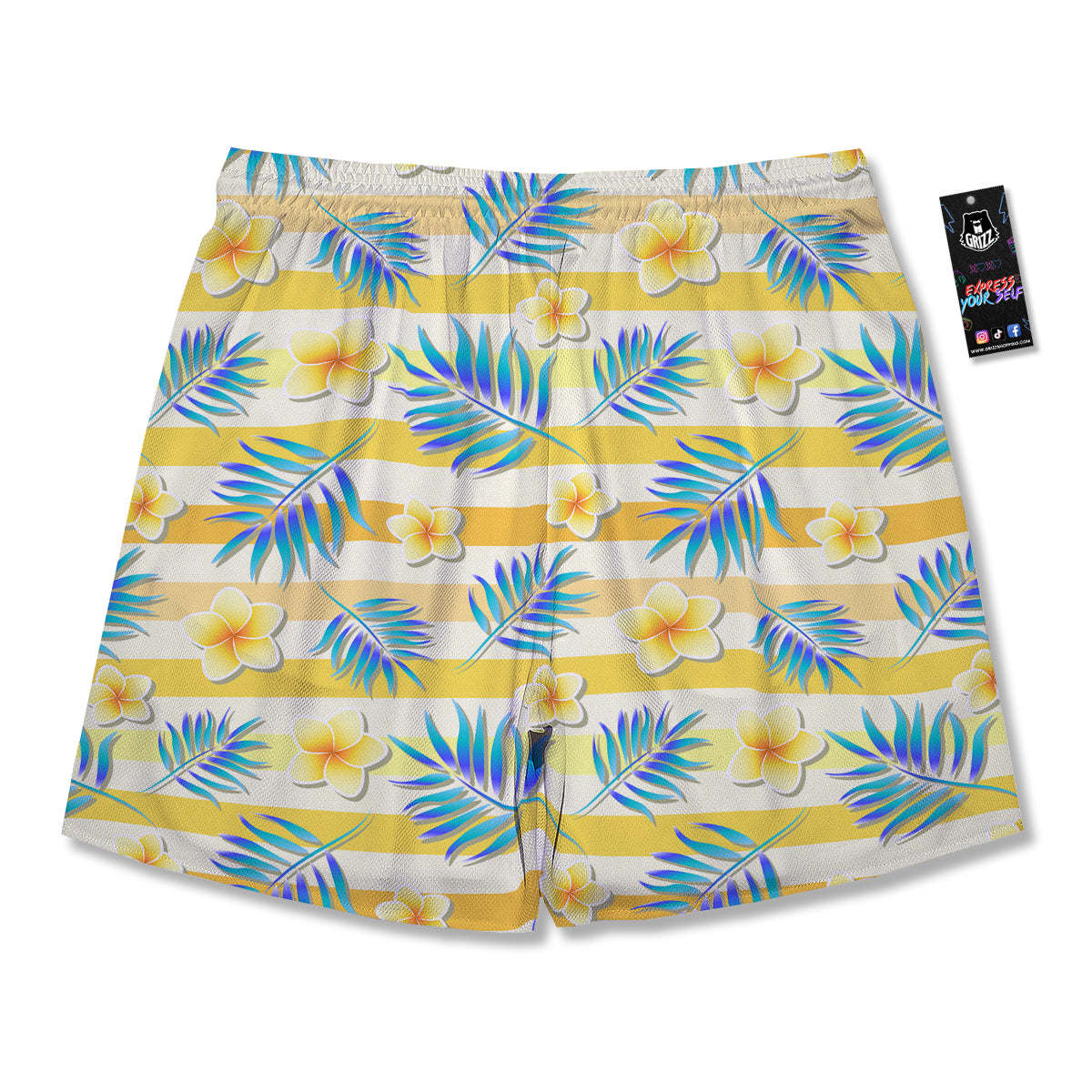 Frangipani Yellow Print Pattern Men's Running Shorts-grizzshop