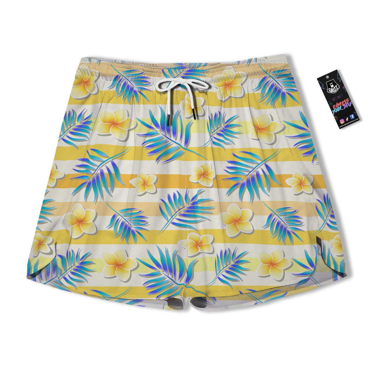 Frangipani Yellow Print Pattern Men's Running Shorts-grizzshop
