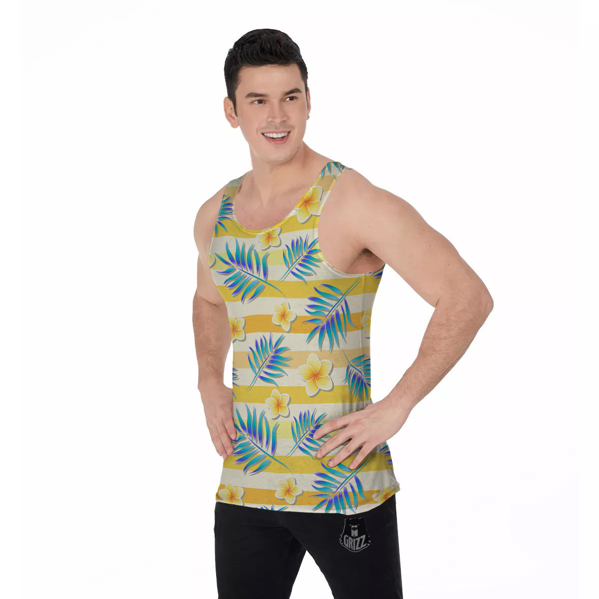 Frangipani Yellow Print Pattern Men's Tank Top-grizzshop
