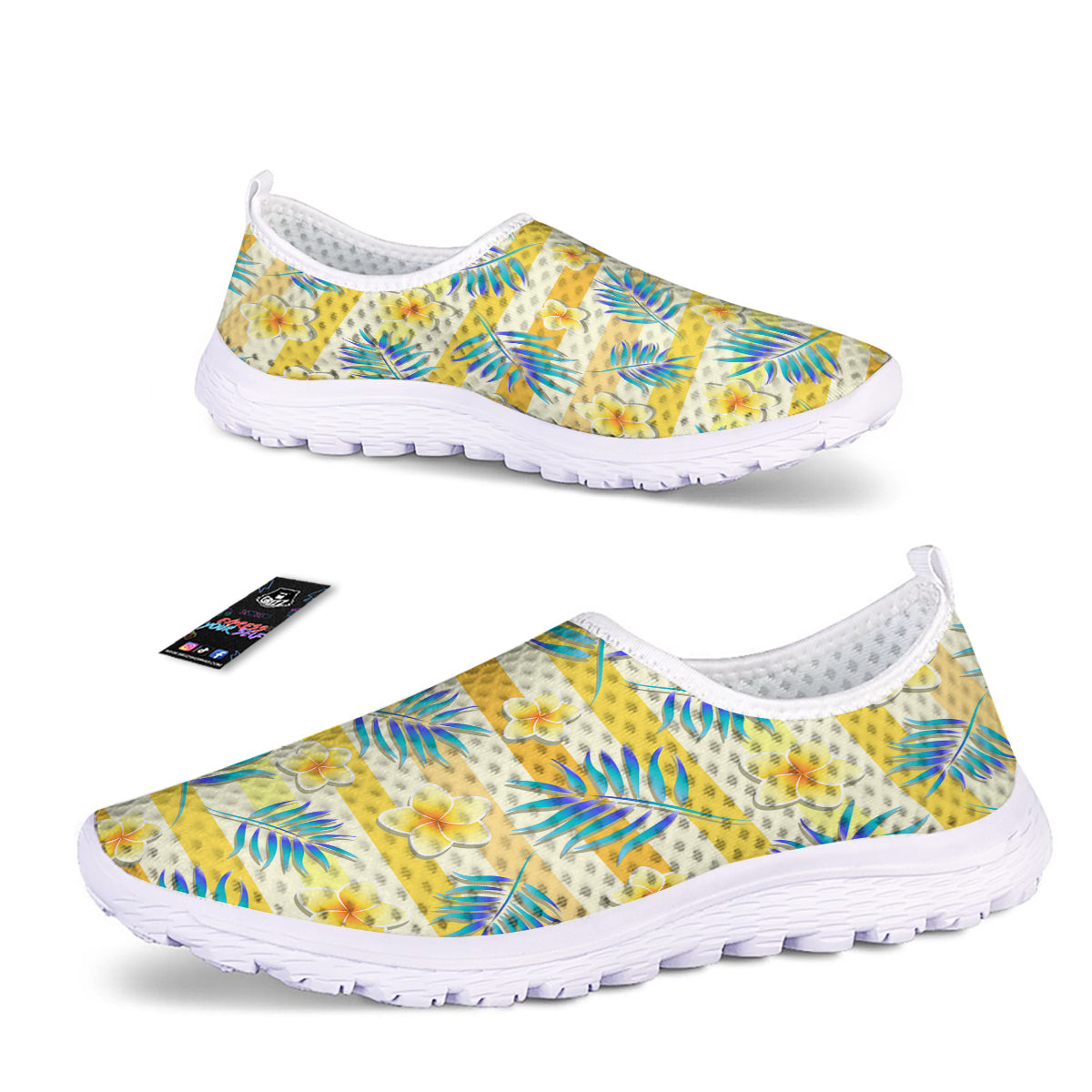 Frangipani Yellow Print Pattern Nurse Shoes-grizzshop
