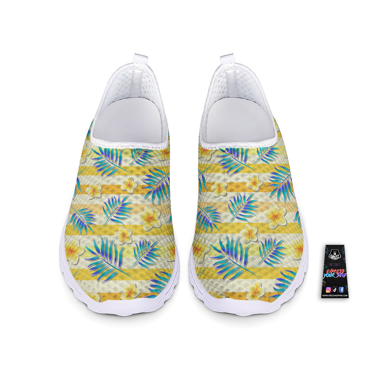 Frangipani Yellow Print Pattern Nurse Shoes-grizzshop