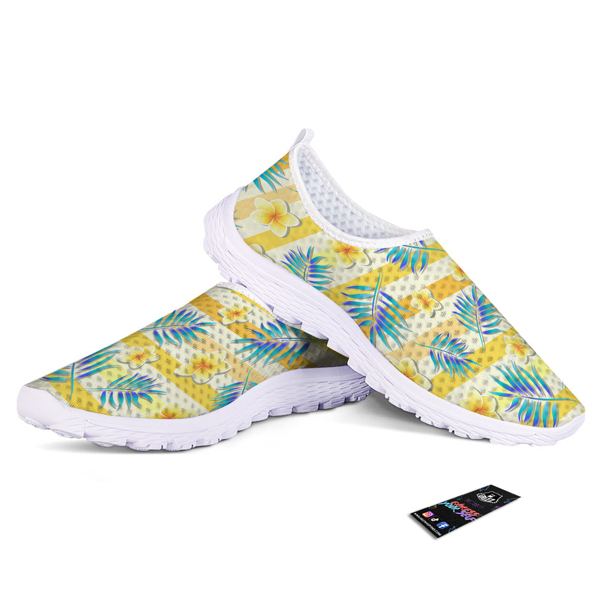 Frangipani Yellow Print Pattern Nurse Shoes-grizzshop