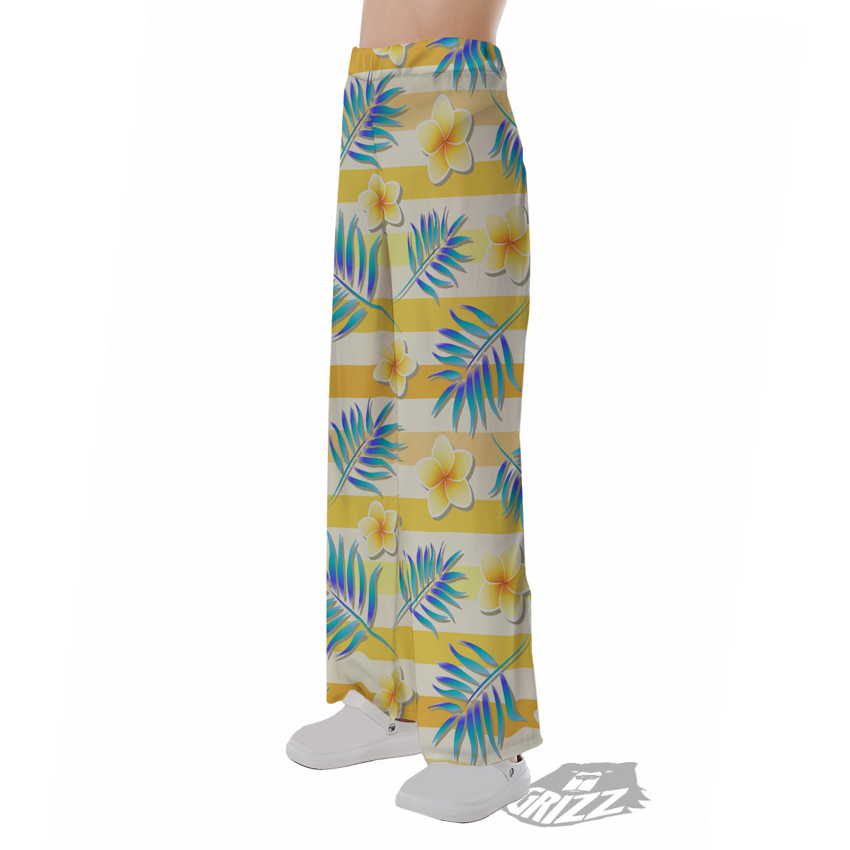 Frangipani Yellow Print Pattern Pajama Pants-grizzshop