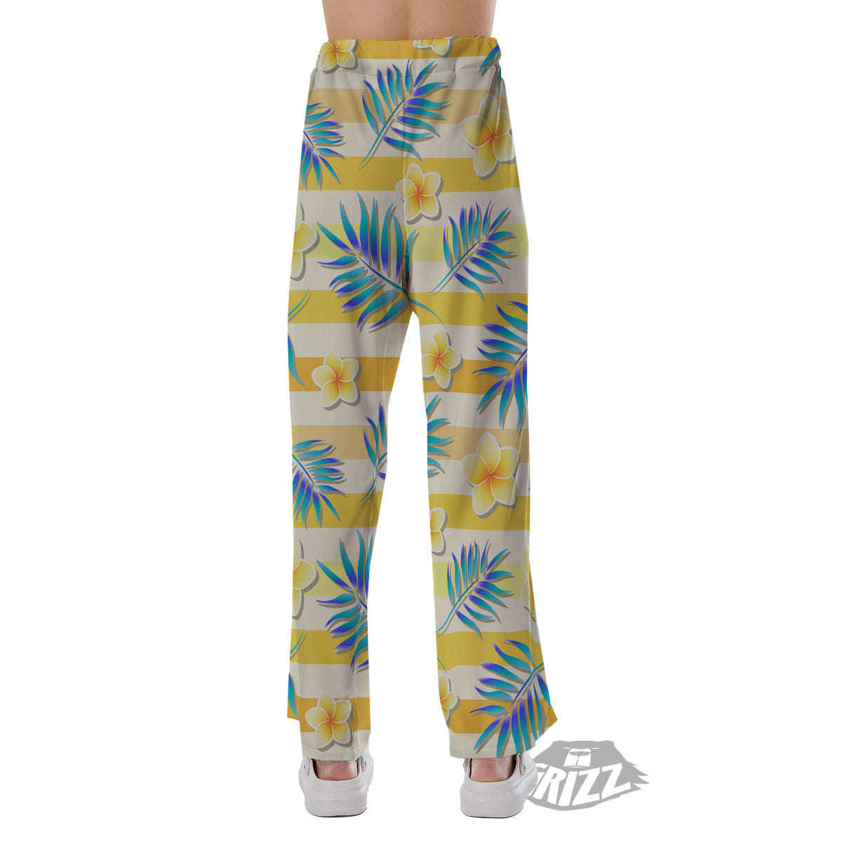 Frangipani Yellow Print Pattern Pajama Pants-grizzshop